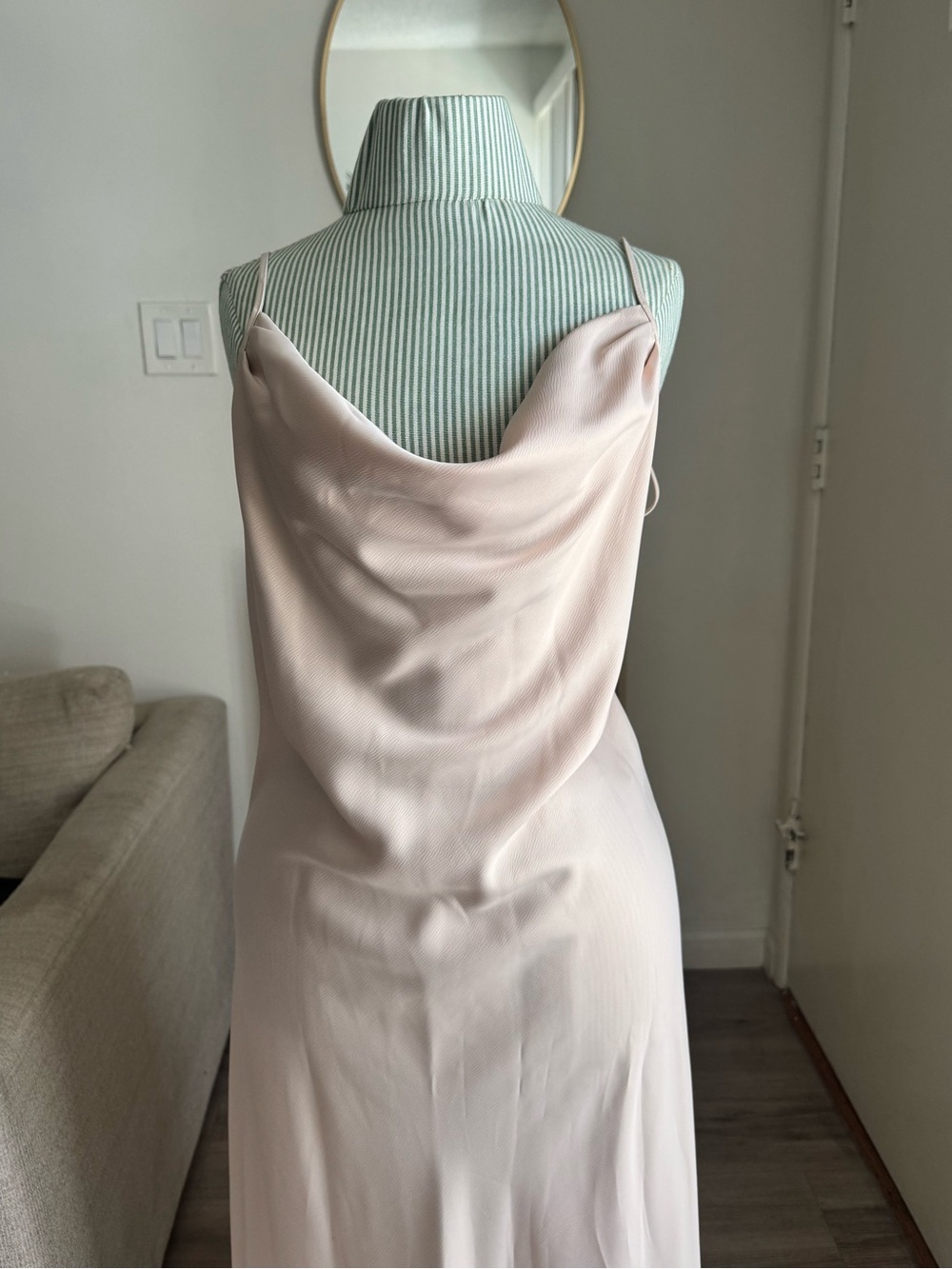 WAYF Blush Satin Cowl Back Tie Strap Midi Dress | Small